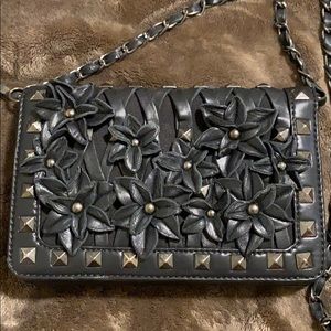 Mary Frances Black leather Floral/Studded Bag